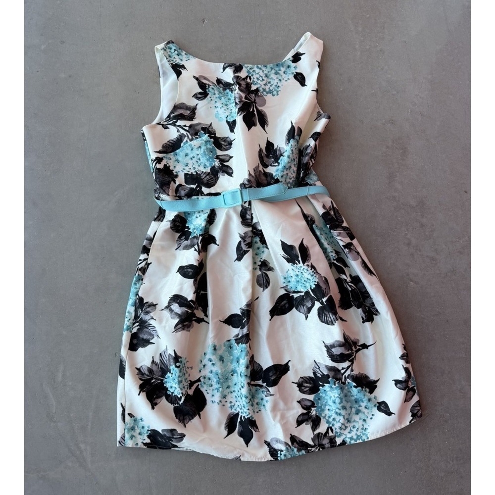 Jessica H Girls Size 16 Fit & Flare Sleeveless Floral Bow Zip Dress Knee